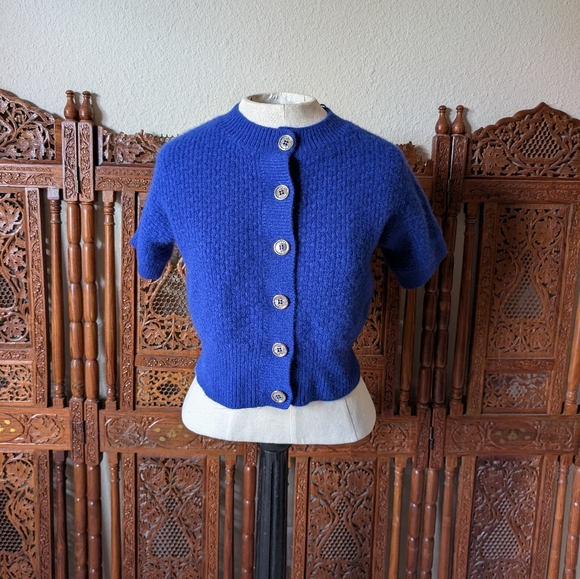 Anne Klein 100% Cashmere Royal Blue Silver Button-Up Cardigan - see measurements - Picture 1 of 10